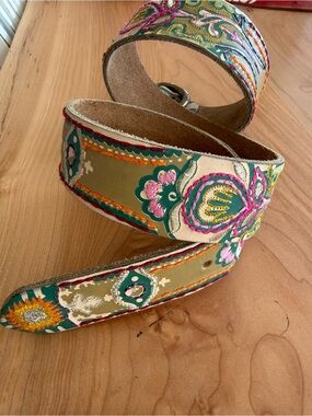 Lucky Brand Multicolor Floral Embroidered Leather Belt